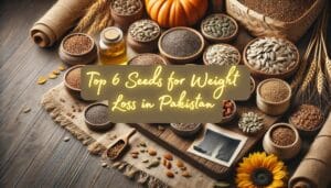 Various seeds including pumpkin, chia, flax, and sunflower displayed in bowls on a rustic wooden table - Top 6 Seeds for Weight Loss in Pakistan.